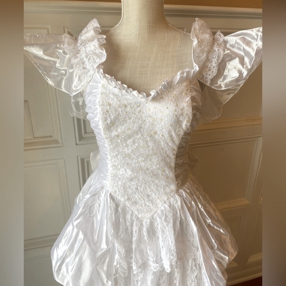 VINTAGE 1980S GUNNE SAX 5/6 XS JESSICA MCCLINTOCK FORMAL WEDDING GOWN LACE SATIN - Picture 2 of 12